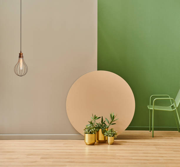 istock Grey and green room with lamp concept, interior style. 1373233532