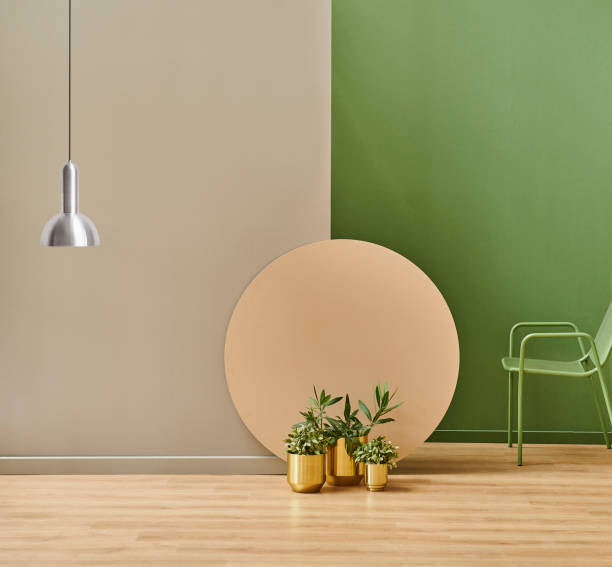 istock Grey and green room with lamp concept, interior style. 1373233584