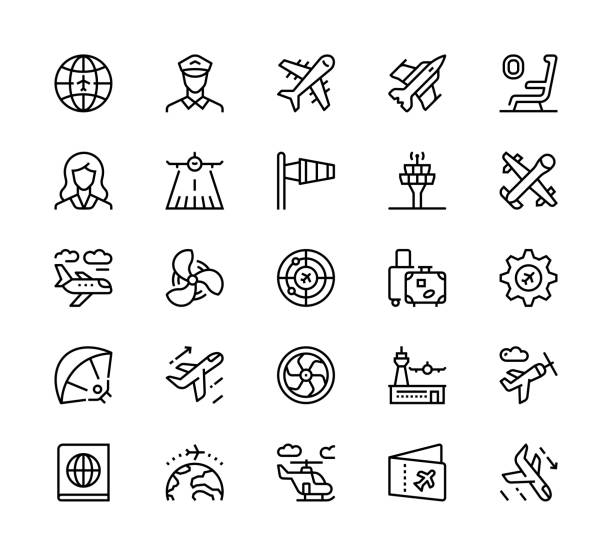 Aviation icons 24 x 24 pixel high quality editable stroke line icons. These 25 simple modern icons are about aviation. helicopter seat stock illustrations