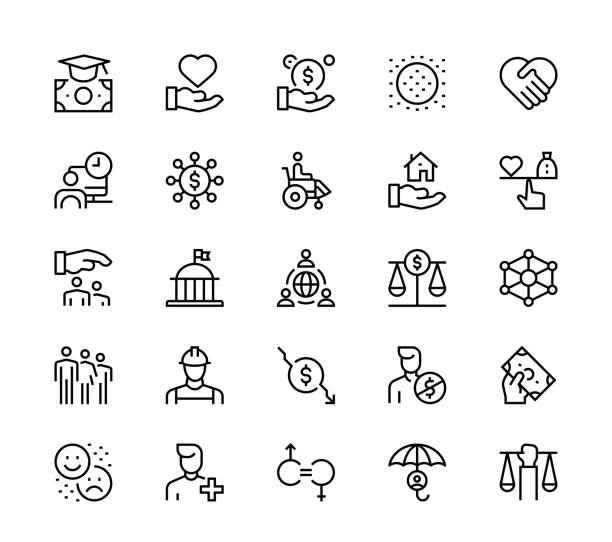 Social policy icons 24 x 24 pixel high quality editable stroke line icons. These 25 simple modern icons are about social policy. gender equality stock illustrations