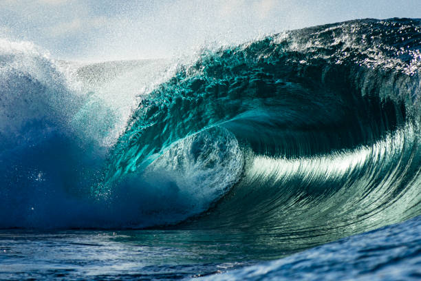 istock Perfect and powerful teal blue wave breaking in open ocean on a bright sunny afternoon 1373240815