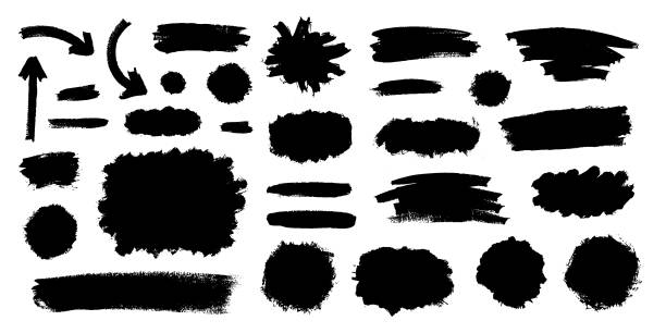 grunge-pinselstriche isoliert auf weißem hintergrund gesetzt - schminkpinsel stock-grafiken, -clipart, -cartoons und -symbole