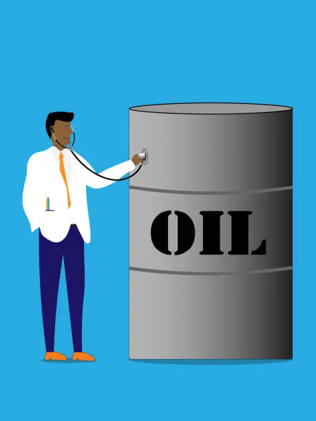 Vector illustration of Examining oil