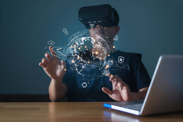 istock Youngman Hand holding virtual Global Internet connection metaverse. Business global internet connection application technology and digital marketing, Financial and banking, Digital link tech, big data 1373243043