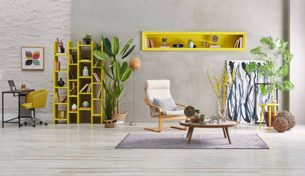 istock modern home interior in home office and wooden table laptop computer bookshelf book shelf and concrete wall 1373243798