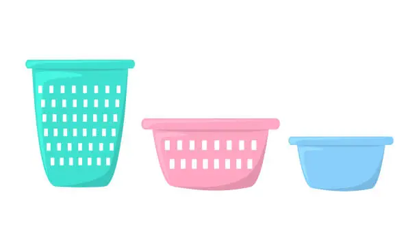 Vector illustration of Vector washbowls for laundry isolated flat illustration set
