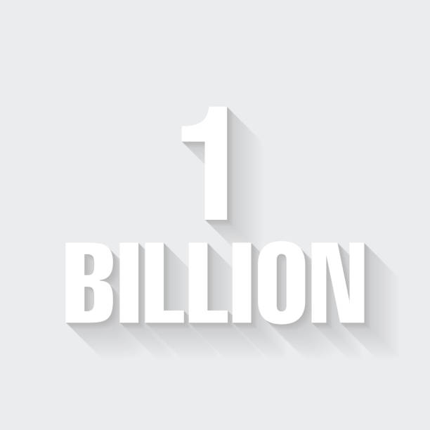 1 Billion. Icon with long shadow on blank background - Flat Design White icon of "1 Billion" in a flat design style isolated on a gray background and with a long shadow effect. Vector Illustration (EPS10, well layered and grouped). Easy to edit, manipulate, resize or colorize. Vector and Jpeg file of different sizes. billions quantity stock illustrations