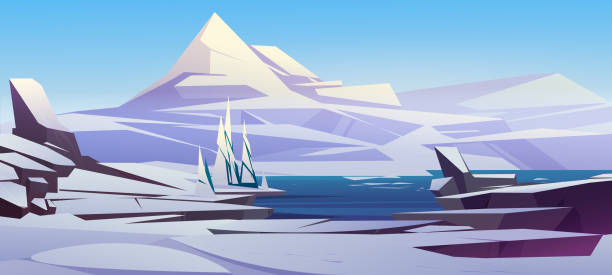 bildbanksillustrationer, clip art samt tecknat material och ikoner med nordic landscape with mountains, snow and sea - fjäll sjö sweden