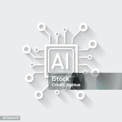 istock Processor with artificial intelligence AI. Icon with long shadow on blank background - Flat Design 1373246717