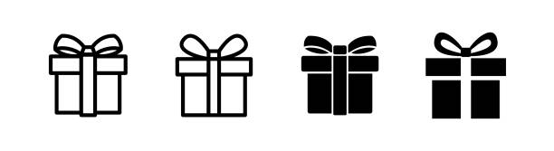 ikona pudełka prezentowego, element projektu związany z prezentami świątecznymi lub urodzinowymi - gift stock illustrations