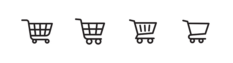 Set of 4, outlined style trolley icon, editable stroke, pixel perfect