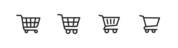 Trolley icon set, outlined style, editable stroke Set of 4, outlined style trolley icon, editable stroke, pixel perfect cart stock illustrations
