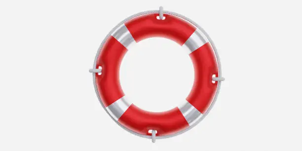 Lifebuoy isolated on white, rescue life. Lifebelt white and red color float ring, lifeguard aid, design element. 3d render