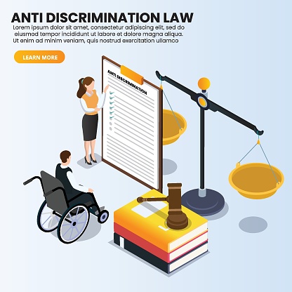 Anti discrimination law isometric 3d vector concept for banner, website, illustration, landing page, flyer, etc.