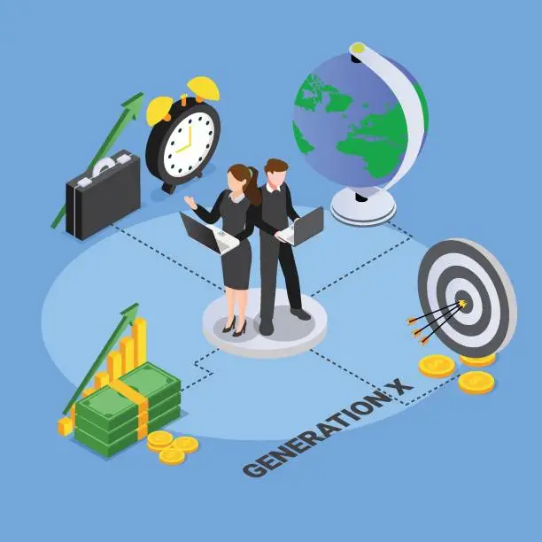 Vector illustration of Generation X worker isometric 3d