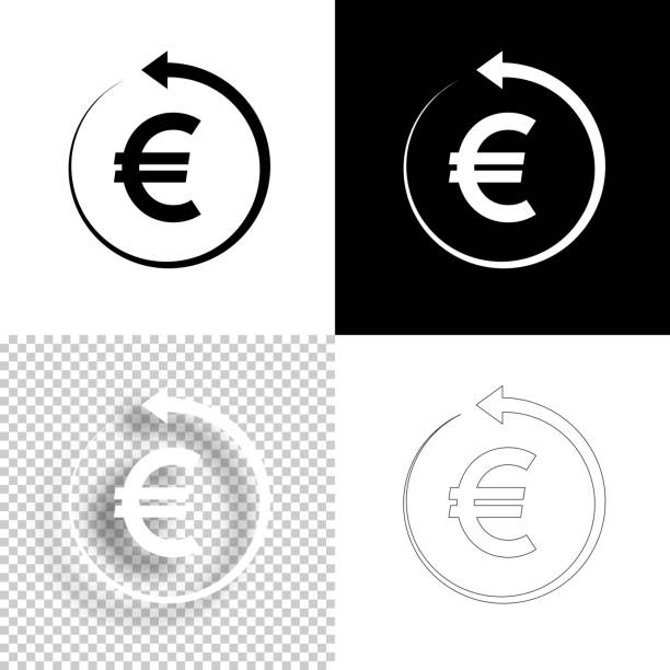 ilustrações de stock, clip art, desenhos animados e ícones de euro with back arrow. icon for design. blank, white and black backgrounds - line icon - symbol refreshment turning reload