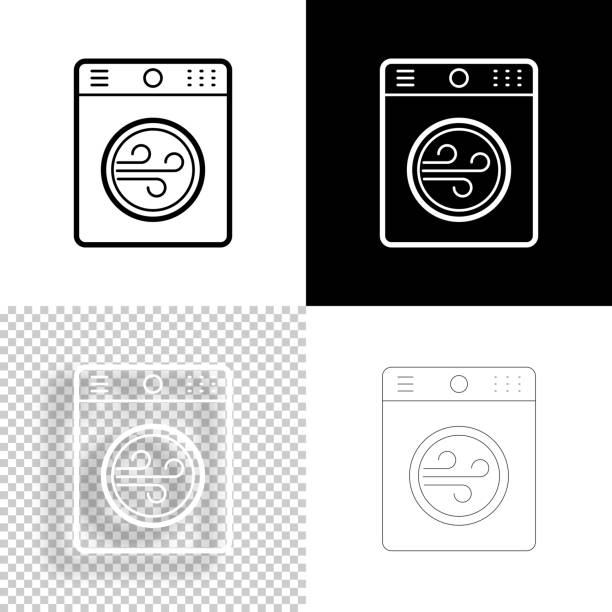 Tumble dryer. Icon for design. Blank, white and black backgrounds - Line icon Icon of "Tumble dryer" for your own design. Four icons with editable stroke included in the bundle: - One black icon on a white background. - One blank icon on a black background. - One white icon with shadow on a blank background (for easy change background or texture). - One line icon with only a thin black outline (in a line art style). The layers are named to facilitate your customization. Vector Illustration (EPS10, well layered and grouped). Easy to edit, manipulate, resize or colorize. Vector and Jpeg file of different sizes. tumble dryer stock illustrations