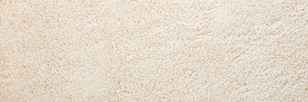 istock Beige new fluffy home carpet background. Closeup. Wide banner. Empty place for text. Top down view. 1373249867