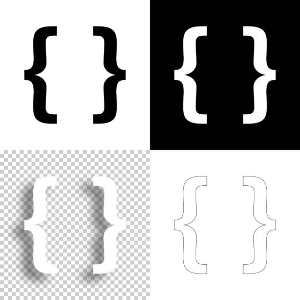 Brackets symbol. Icon for design. Blank, white and black backgrounds - Line icon Icon of "Brackets symbol" for your own design. Four icons with editable stroke included in the bundle: - One black icon on a white background. - One blank icon on a black background. - One white icon with shadow on a blank background (for easy change background or texture). - One line icon with only a thin black outline (in a line art style). The layers are named to facilitate your customization. Vector Illustration (EPS10, well layered and grouped). Easy to edit, manipulate, resize or colorize. Vector and Jpeg file of different sizes. mathematics symbols stock illustrations