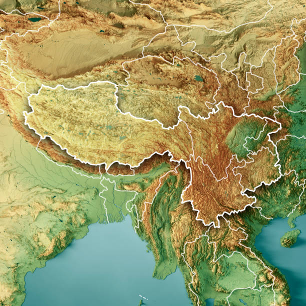 istock Southwest China Region 3D Render Topographic Map Color Border 1373250675