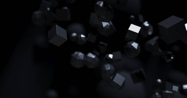 istock Polygonal objects in dark space, abstract futuristic black background design, 3d rendering 1373250807
