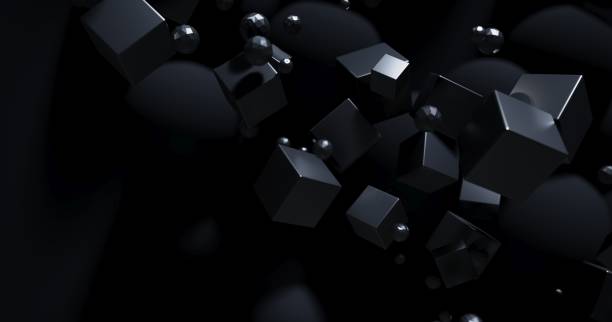 istock Polygonal objects in dark space, abstract futuristic black background design, 3d rendering 1373250812