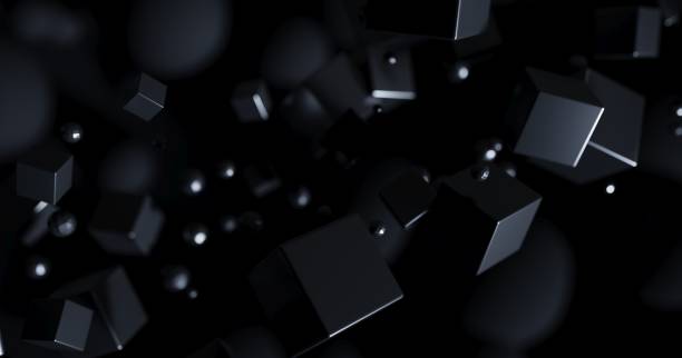 istock Polygonal objects in dark space, abstract futuristic black background design, 3d rendering 1373250818