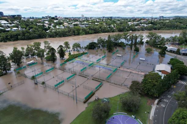 Aerial photo of Brisbane 2022 Flood around UQ Saint Lucia Aerial photo of Brisbane 2022 Flood around UQ Saint Lucia queensland floods stock pictures, royalty-free photos & images