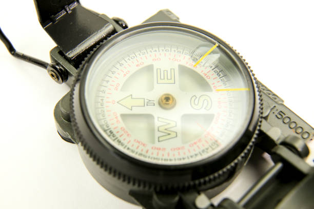 istock Military green compass on white background 1373253198