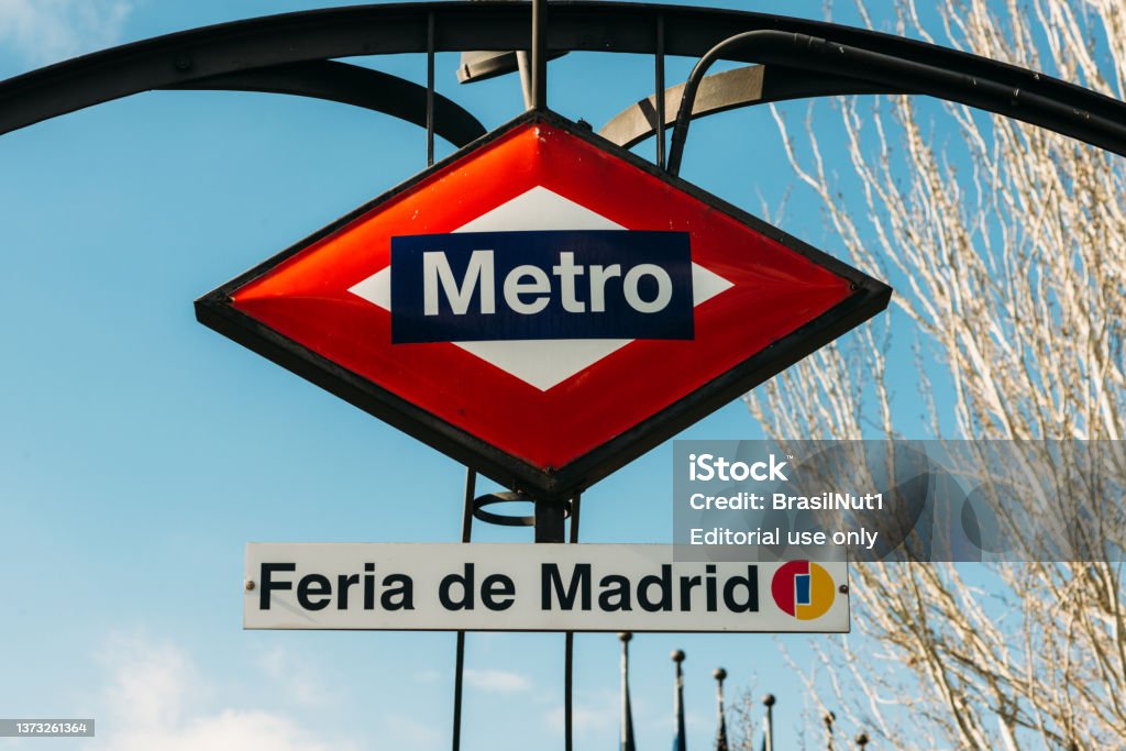 Metro entrance at Feria de Madrid Ifema, the fair institution of Madrid. Madrid, Spain - February 27, 2022: Metro entrance at Feria de Madrid Ifema, the fair institution of Madrid. IFEMA Stock Photo