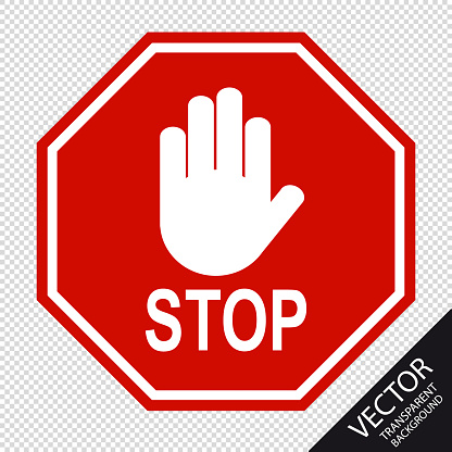 Red Stop Sign And Hand Signal - Vector Illustration Isolated On Transparent Background