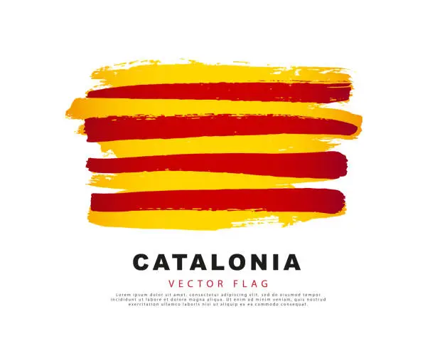 Vector illustration of Flag of Catalonia. Red and yellow brush strokes, hand drawn. Vector illustration isolated on white background.