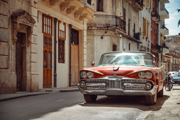 Shiny retro car parked on the street of Havana, Cuba