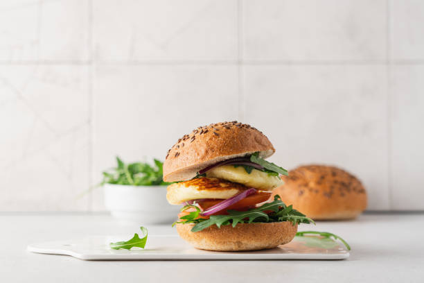 istock Halloumi burger with tomato, arugula and red onion 1373263684