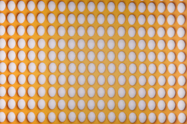 istock Pattern from white chicken eggs on yellow background top view. Creative food minimalistic background. 1373264630
