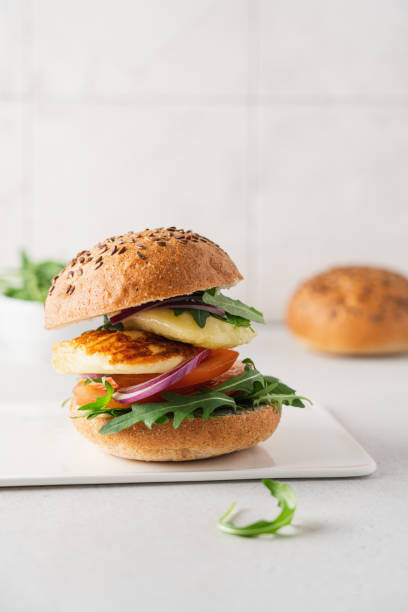 istock Halloumi burger with tomato, arugula and red onion 1373264799
