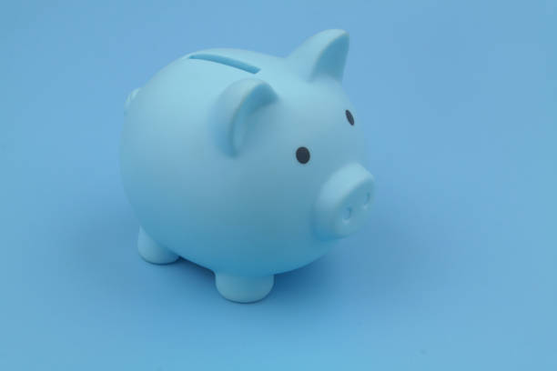 istock Blue piggy bank on blue background. 1373265904