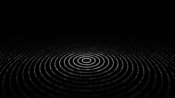 Abstract black background of circular flow of particles. Digital cyberspace. Network connections structure.