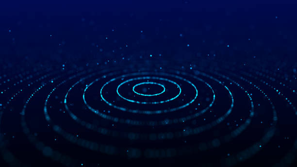 istock Abstract blue background of circular flow of particles. Digital cyberspace. Network connections structure. 1373267248