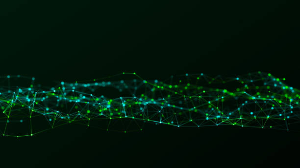 istock Abstract geometric background with connecting points and lines. Abstract green digital dynamic wave concept. Network concept. 1373267286