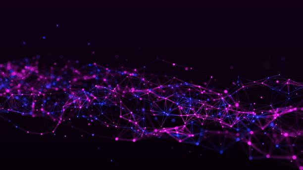istock Abstract geometric flow with connecting dots and lines. Abstract purple digital dynamic wave concept. Network concept. Big data complex with compounds. 3D rendering. 1373267314