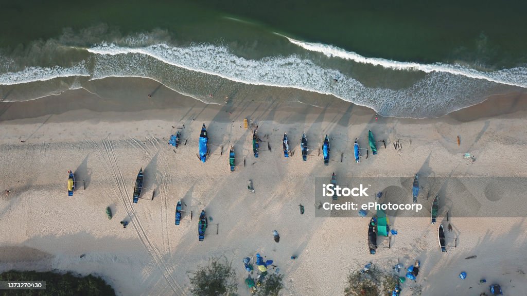 Aerial image of Benaulim beach, South Goa, India Beach Stock Photo