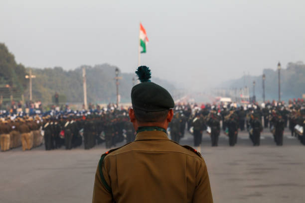 NCC Cadet supervising practice for Republic day, Rajpath, Delhi, India