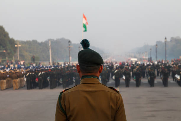 NCC Cadet supervising practice for Republic day, Rajpath, Delhi, India stock photo