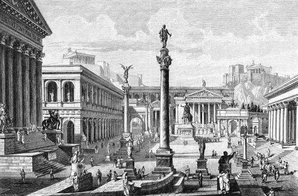 stockillustraties, clipart, cartoons en iconen met roman forum, reconstruction - het forum van rome