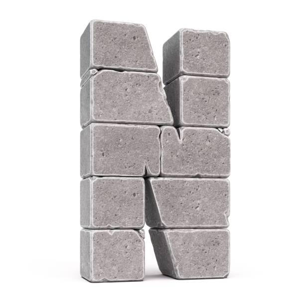 Stone font, letters made of stone blocks 3d rendering, letter N