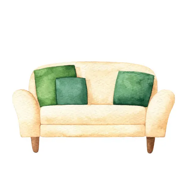 Vector illustration of Watercolor Couch Sofa