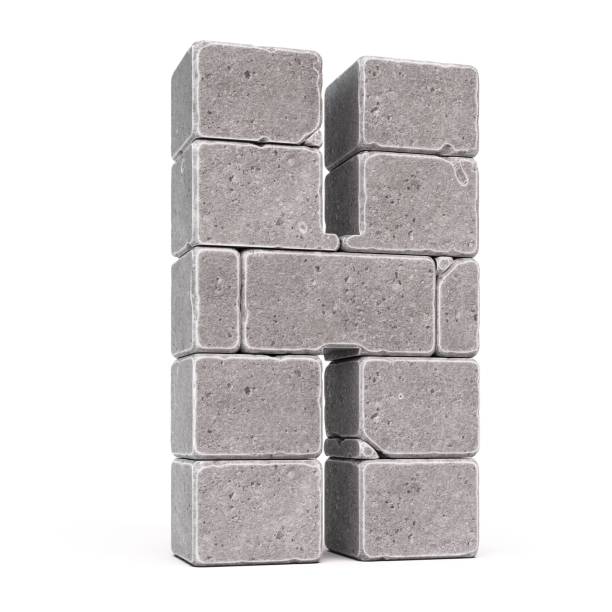 istock Stone font, letters made of stone blocks 3d rendering, letter H 1373271827