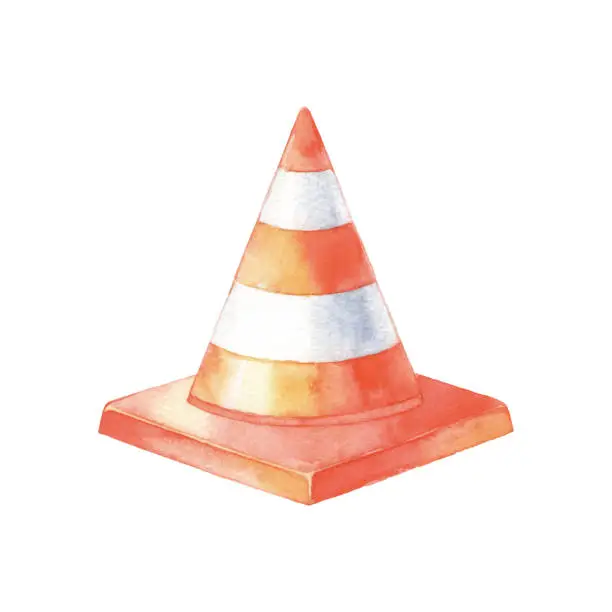 Vector illustration of Watercolor Traffic Cone