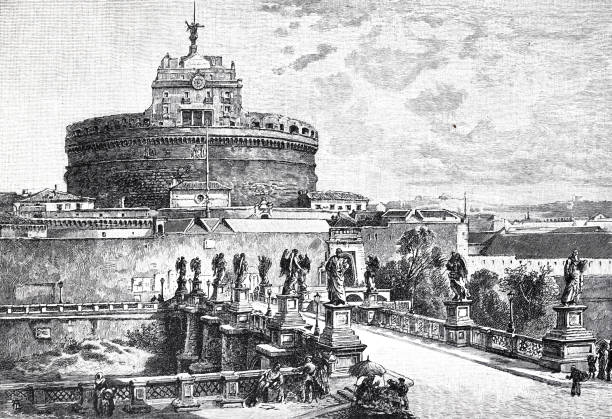 illustrazioni stock, clip art, cartoni animati e icone di tendenza di tomba di adriano, l'odierno castel sant'angelo a roma - hadrians tomb